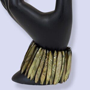 Olive Green Abalone Stretch Bracelet